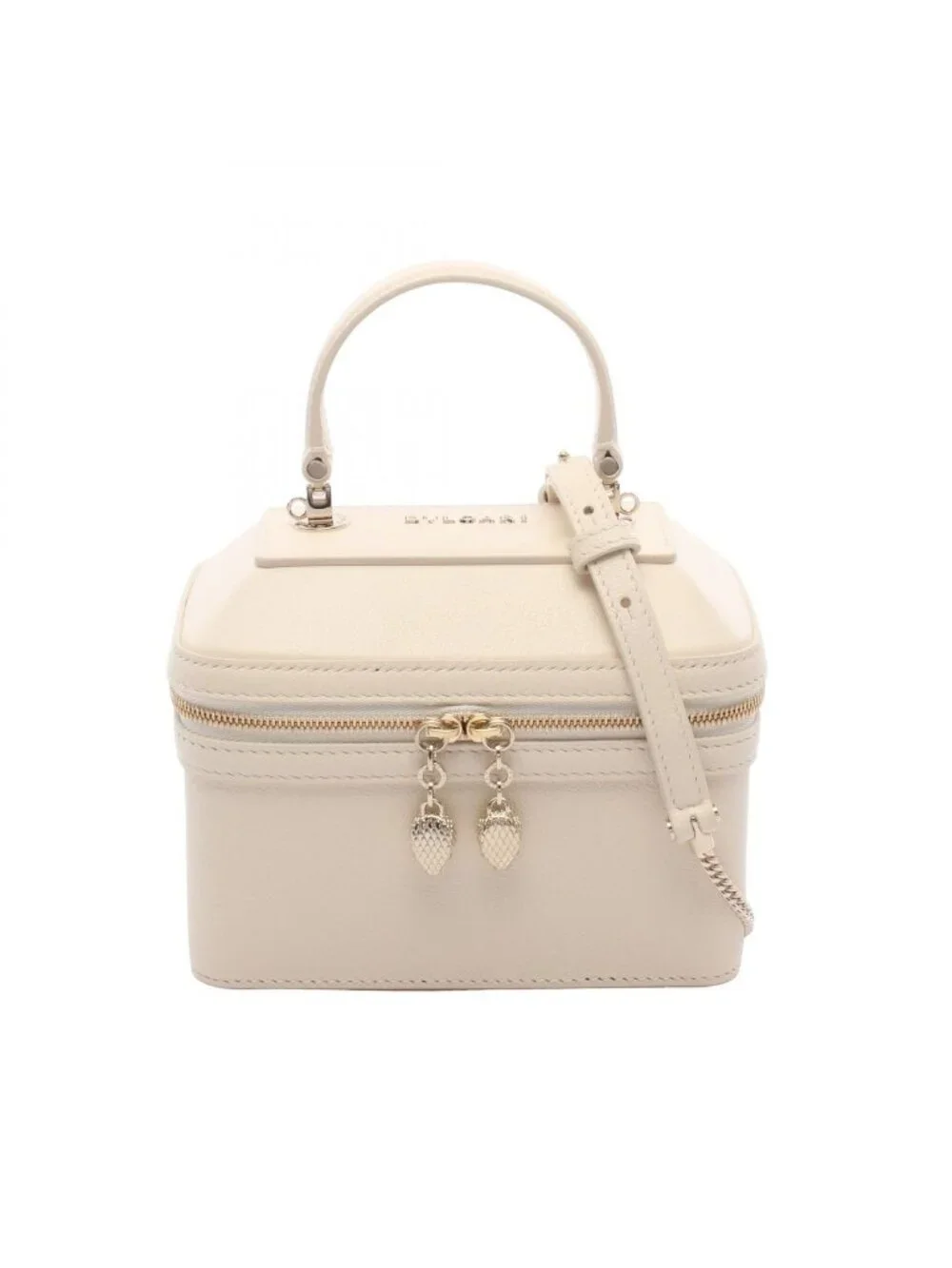Bvlgari Handbag Serpenti Box 2-Way Ivory Leather Vanity Chain